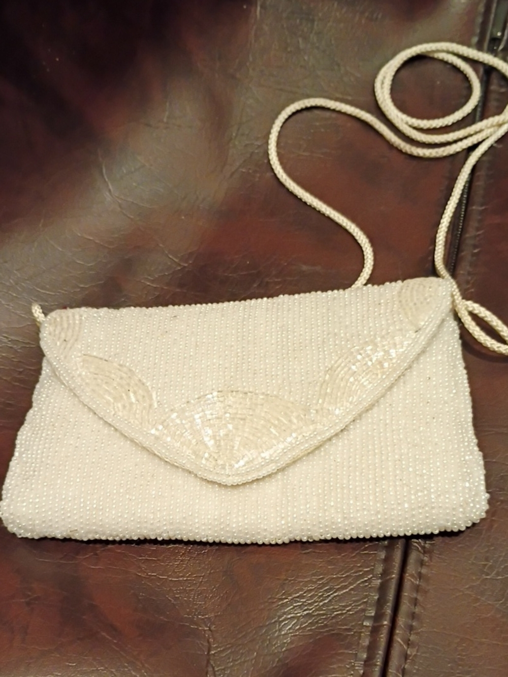 Beaded Ivory Evening Wristlet Clutch